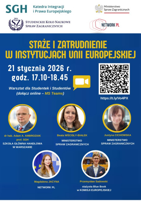 PLAKAT „STAŻE I ZATRUDNIENIE W INSTYTUCJACH UNII EUROPEJSKIEJ”