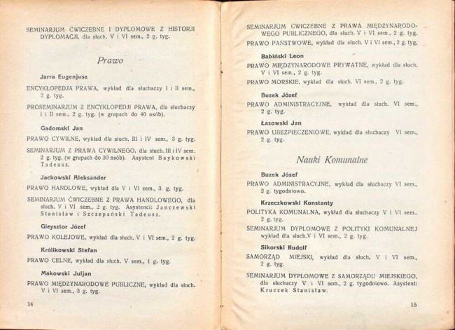 strony składu osobowego i spisu wykładów na rok akademicki 1927/28