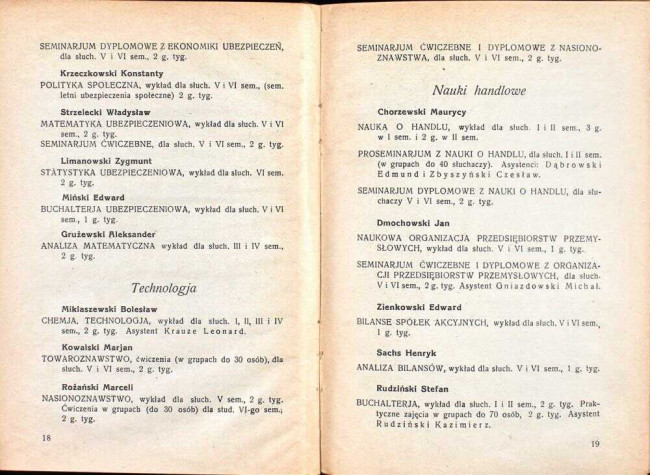 strony składu osobowego i spisu wykładów na rok akademicki 1928/29