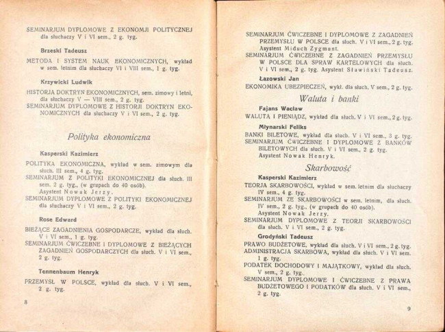 strony składu osobowego i spisu wykładów na rok akademicki 1931/32