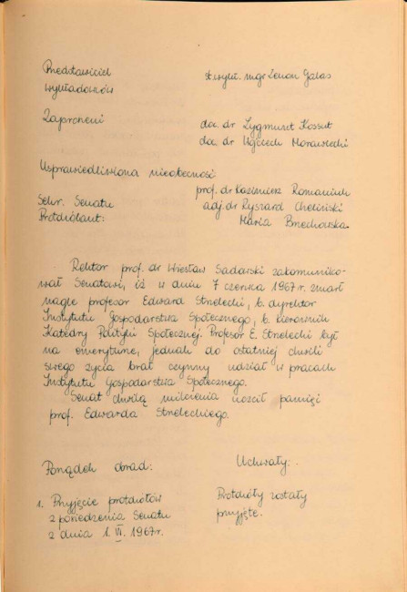 Protokół z posiedzenia Senatu Akademickiego SGPiS w dniu 29 czerwca 1967 roku