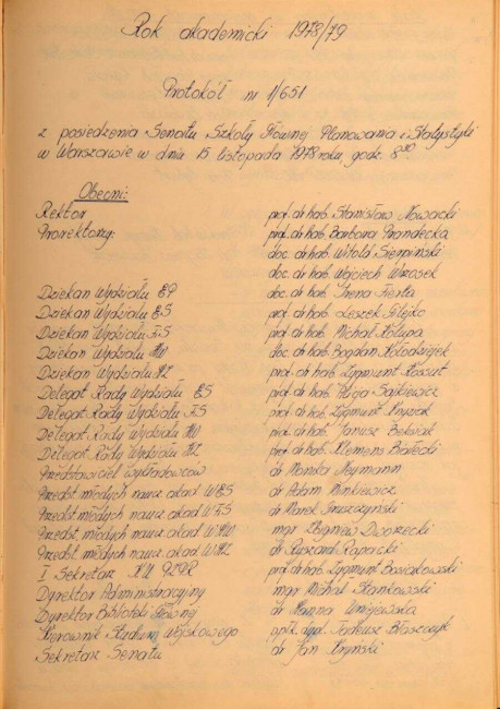 Protokół z posiedzenia Senatu Akademickiego SGPiS w dniu 15 listopada 1978 roku