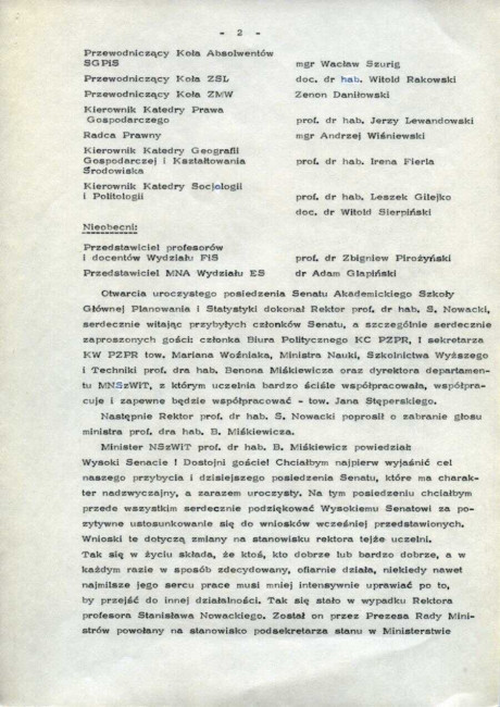 Protokół z uroczystego posiedzenia Senatu Akademickiego SGPiS z dnia 1 lutego 1983 roku