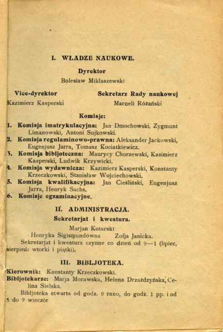 Wyższa Szkoła Handlowa w Warszawie. Spis wykładów i program studiów. Władze naukowe. Rok akademicki 1922/1923