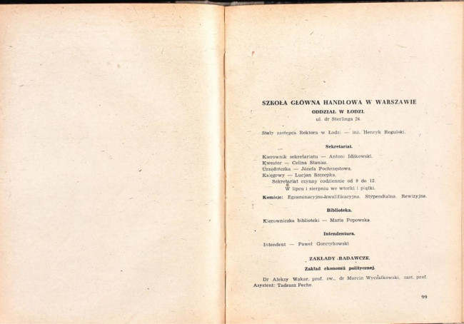 strony składu osobowego i spisu wykładów na rok akademicki 1946/47