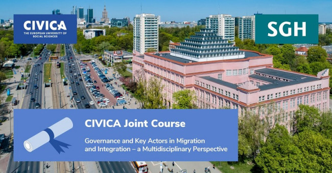 SGH logo, CIVICA logo and text: Governance and Key Actors in Migration and Integration – a Multidisciplinary Perspective