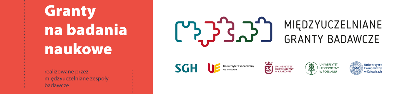 Baner Międzyuczelnianych Grantów Badawczych SGH-UEW-UEK-UEP-UEKat z logotypami uczelni