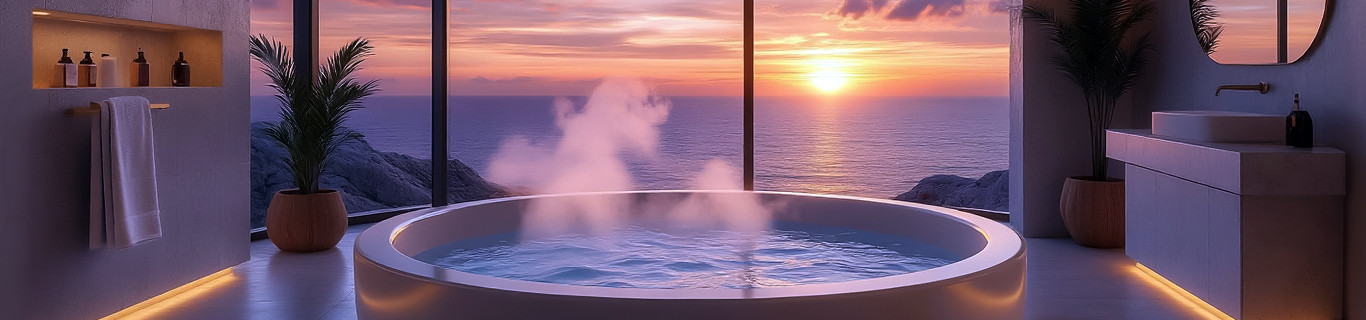 luksusowa strefa wellness z basenem i widokiem na morze, w nowoczesnym ośrodku spa