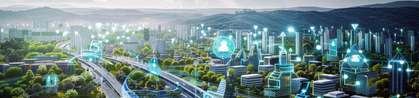 digital smart city with integrated energy networks, representing energy economics, energy policy, energy security, and the transition to a sustainable energy future