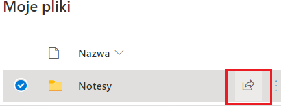 Przycisk udostępnienia zaznaczonego pliku screen 2021
