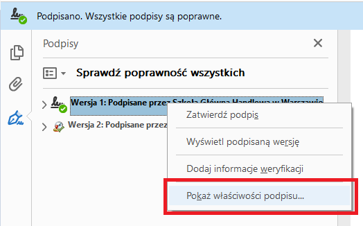  Sprawdzenie właściwości podpisu elektronicznego w Adobe Reader screen 2021