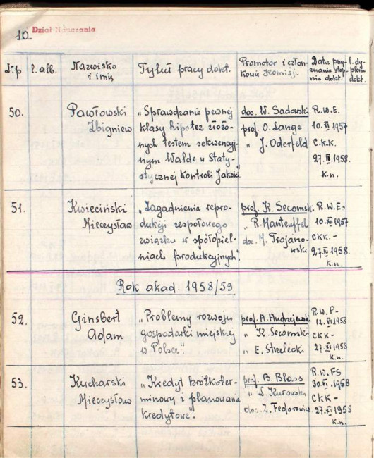 11. strona książki dyplomów doktorskich i habilitacyjnych