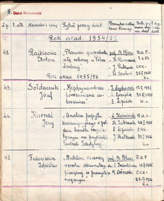 9. strona książki dyplomów doktorskich i habilitacyjnych