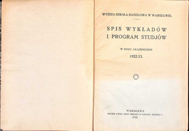 okładka spisu wykładów i programu studjów w roku akademickim 1922/23