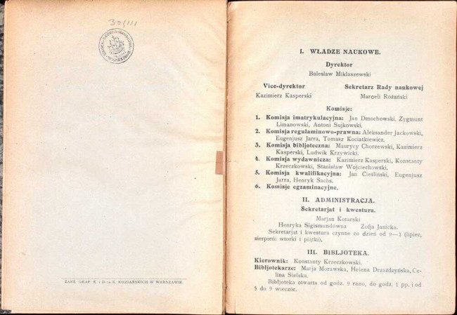 pierwsza strona spisu wykładów i programu studjów w roku akademickim 1922/23