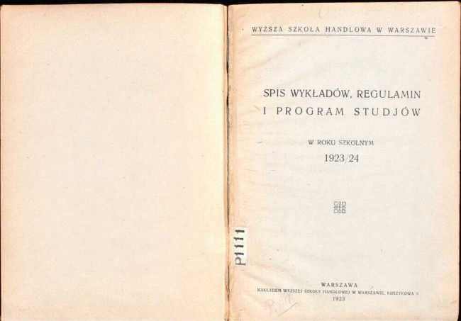 okładka spisu wykładów i programu studjów w roku akademickim 1923/24