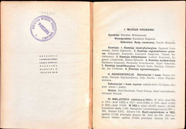 pierwsza strona spisu wykładów i programu studjów w roku akademickim 1923/24