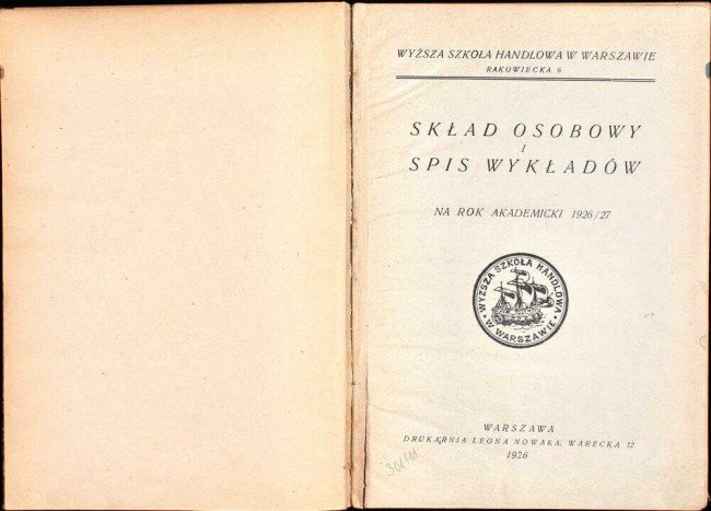 okładka składu osobowego i spisu wykładów na rok akademicki 1926/27