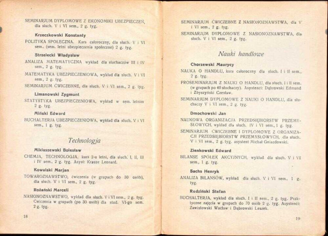 strony składu osobowego i spisu wykładów na rok akademicki 1926/27