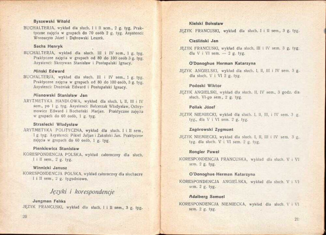 strony składu osobowego i spisu wykładów na rok akademicki 1926/27