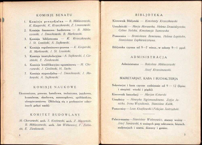 strony składu osobowego i spisu wykładów na rok akademicki 1926/27