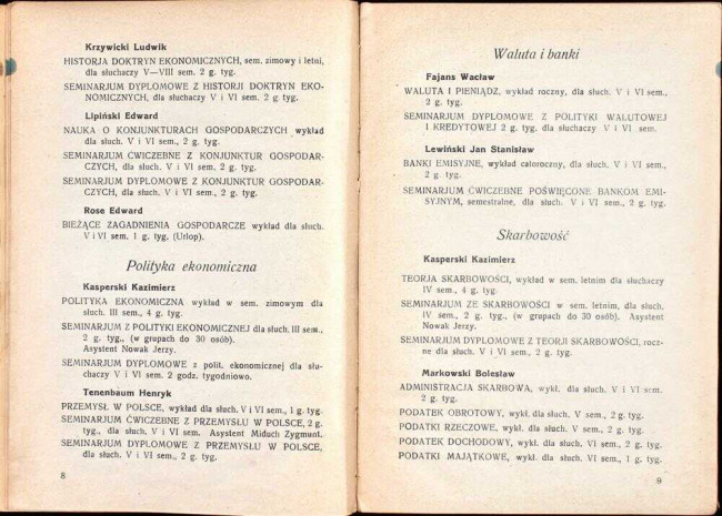 strony składu osobowego i spisu wykładów na rok akademicki 1926/27