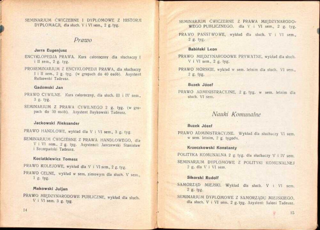 strony składu osobowego i spisu wykładów na rok akademicki 1926/27