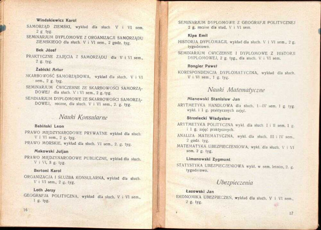 strony składu osobowego i spisu wykładów na rok akademicki 1926/27