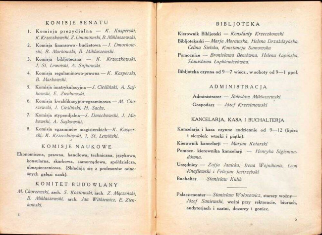 strony składu osobowego i spisu wykładów na rok akademicki 1927/28