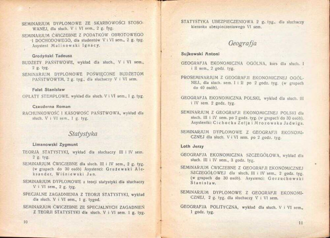 strony składu osobowego i spisu wykładów na rok akademicki 1927/28