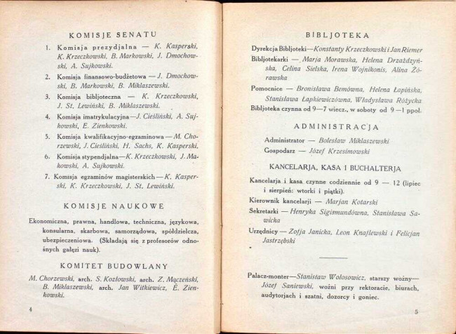 strony składu osobowego i spisu wykładów na rok akademicki 1928/29