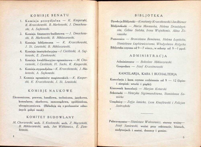 strony składu osobowego i spisu wykładów na rok akademicki 1928/29