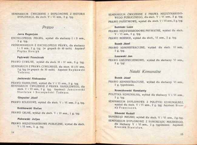 strony składu osobowego i spisu wykładów na rok akademicki 1928/29