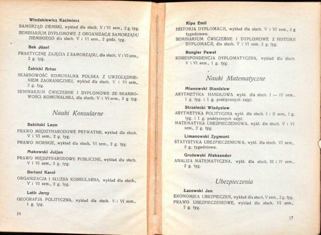 strony składu osobowego i spisu wykładów na rok akademicki 1928/29
