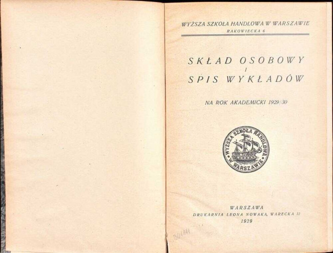 okładka składu osobowego i spisu wykładów na rok akademicki 1929/30