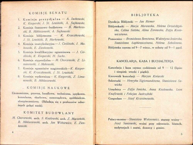 strony składu osobowego i spisu wykładów na rok akademicki 1929/30