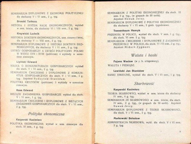 strony składu osobowego i spisu wykładów na rok akademicki 1929/30