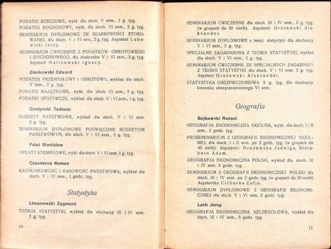 strony składu osobowego i spisu wykładów na rok akademicki 1929/30