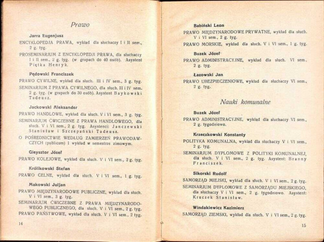 strony składu osobowego i spisu wykładów na rok akademicki 1929/30