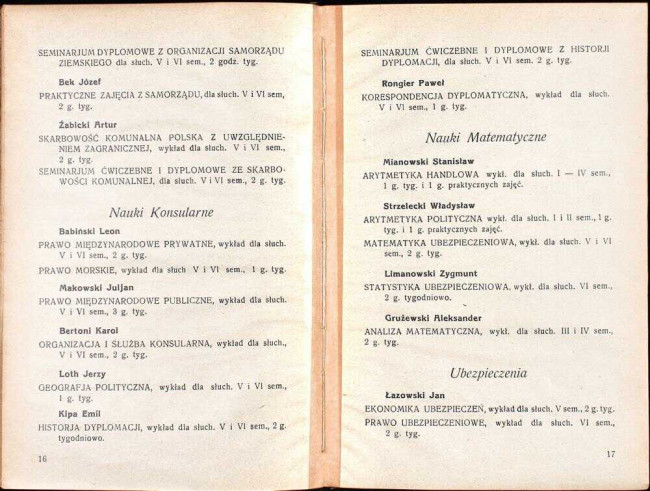 strony składu osobowego i spisu wykładów na rok akademicki 1929/30