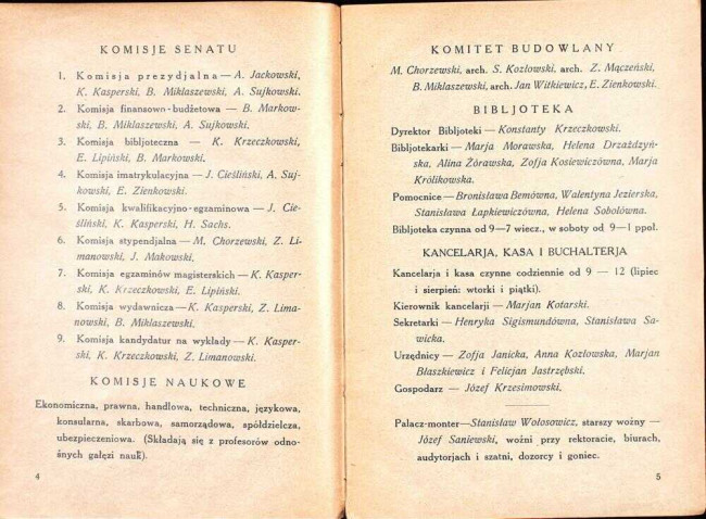 strony składu osobowego i spisu wykładów na rok akademicki 1930/31