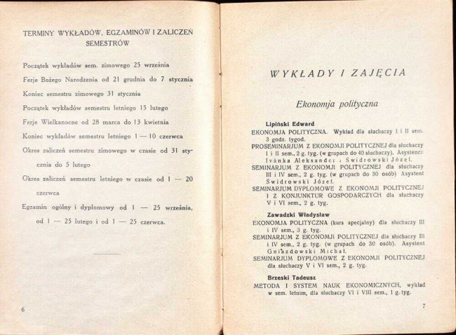 strony składu osobowego i spisu wykładów na rok akademicki 1930/31