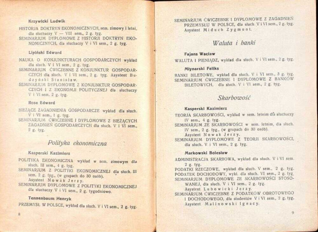 strony składu osobowego i spisu wykładów na rok akademicki 1930/31