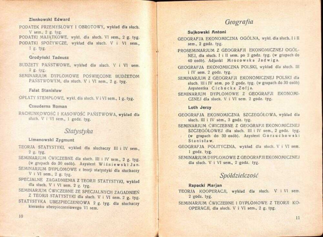 strony składu osobowego i spisu wykładów na rok akademicki 1930/31