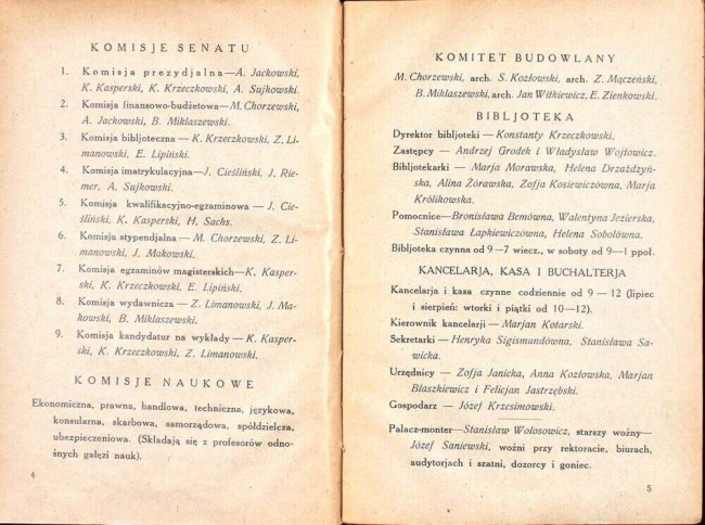 strony składu osobowego i spisu wykładów na rok akademicki 1931/32