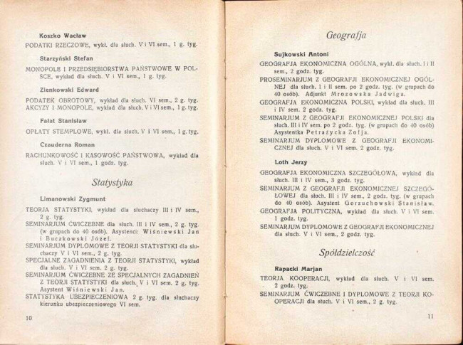 strony składu osobowego i spisu wykładów na rok akademicki 1931/32