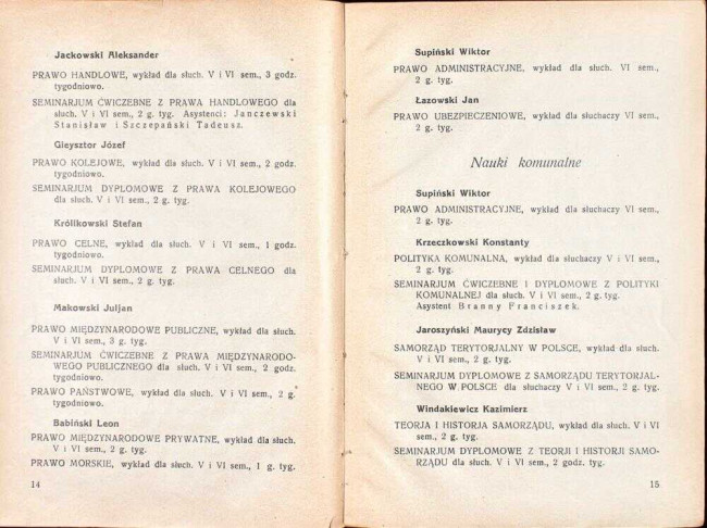 strony składu osobowego i spisu wykładów na rok akademicki 1931/32