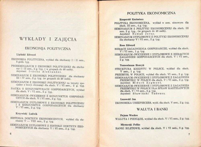 strony składu osobowego i spisu wykładów na rok akademicki 1933/34