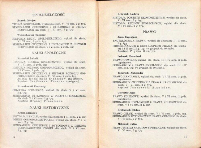 strony składu osobowego i spisu wykładów na rok akademicki 1933/34