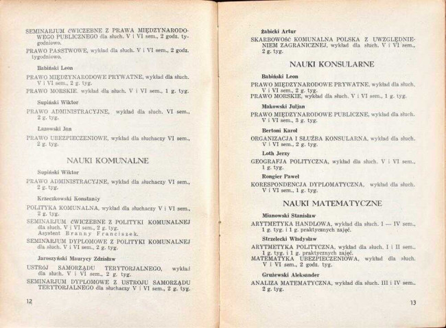 strony składu osobowego i spisu wykładów na rok akademicki 1933/34